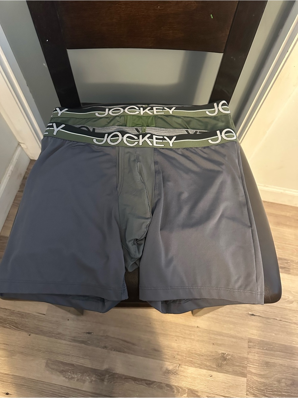 Jockey Men’s Performance Boxer Briefs in Gray with Olive Waistband L